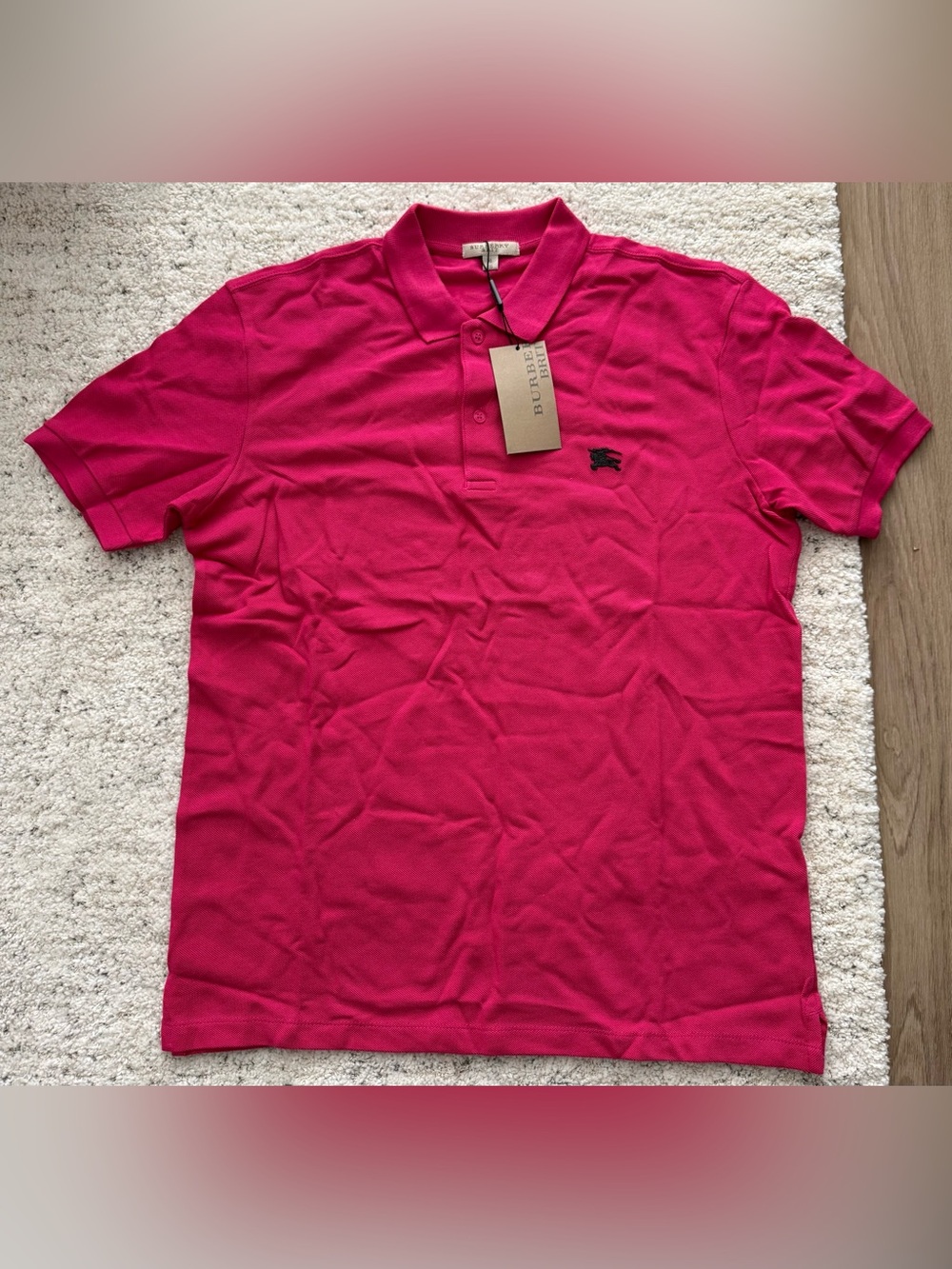 NWT Burberry Brit Men’s XL Polo Shirt Raspberry Sorbet Pink Cotton Equestrian Lo